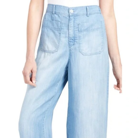 Cloth & Stone High Rise Wide Leg Light Wash Chambray Breezy Pants Size Large - Picture 3 of 12